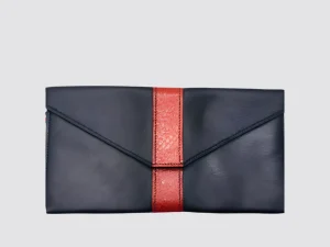 Pochette de Soirée Cuir Noir et Saumon Rouge
