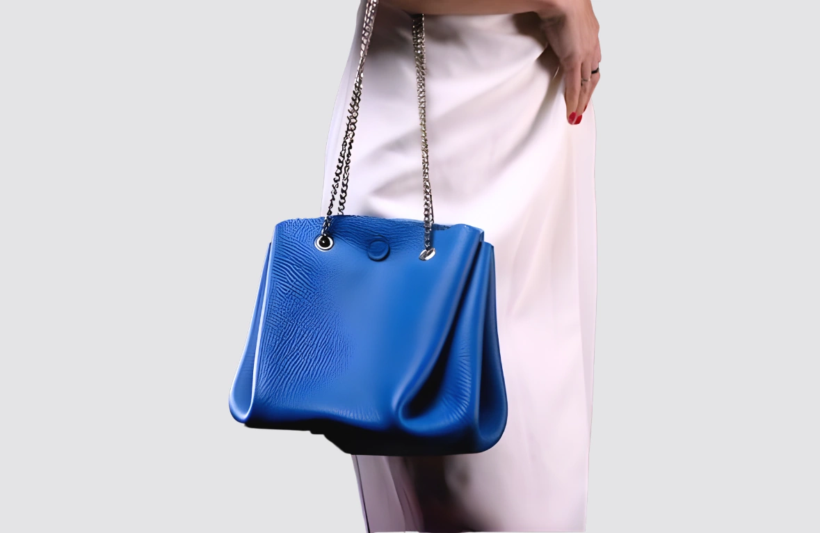 Sac bourse bleu en cuir artisanal sur-mesure