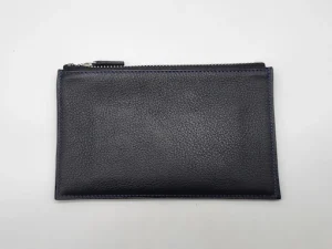 Pochette Zippée Cuir Noir & Agneau Bleu – L’Essentiel Élégant au Quotidien